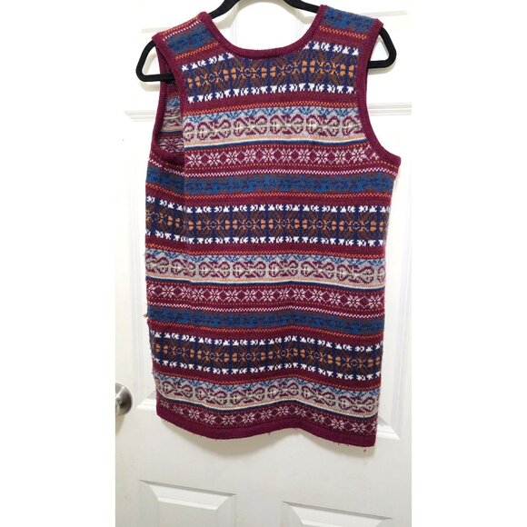 BP Nordstrom Women's Fair Isle 100% Wool Button-Front Sweater Vest S Burgundy Mu - Picture 3 of 7